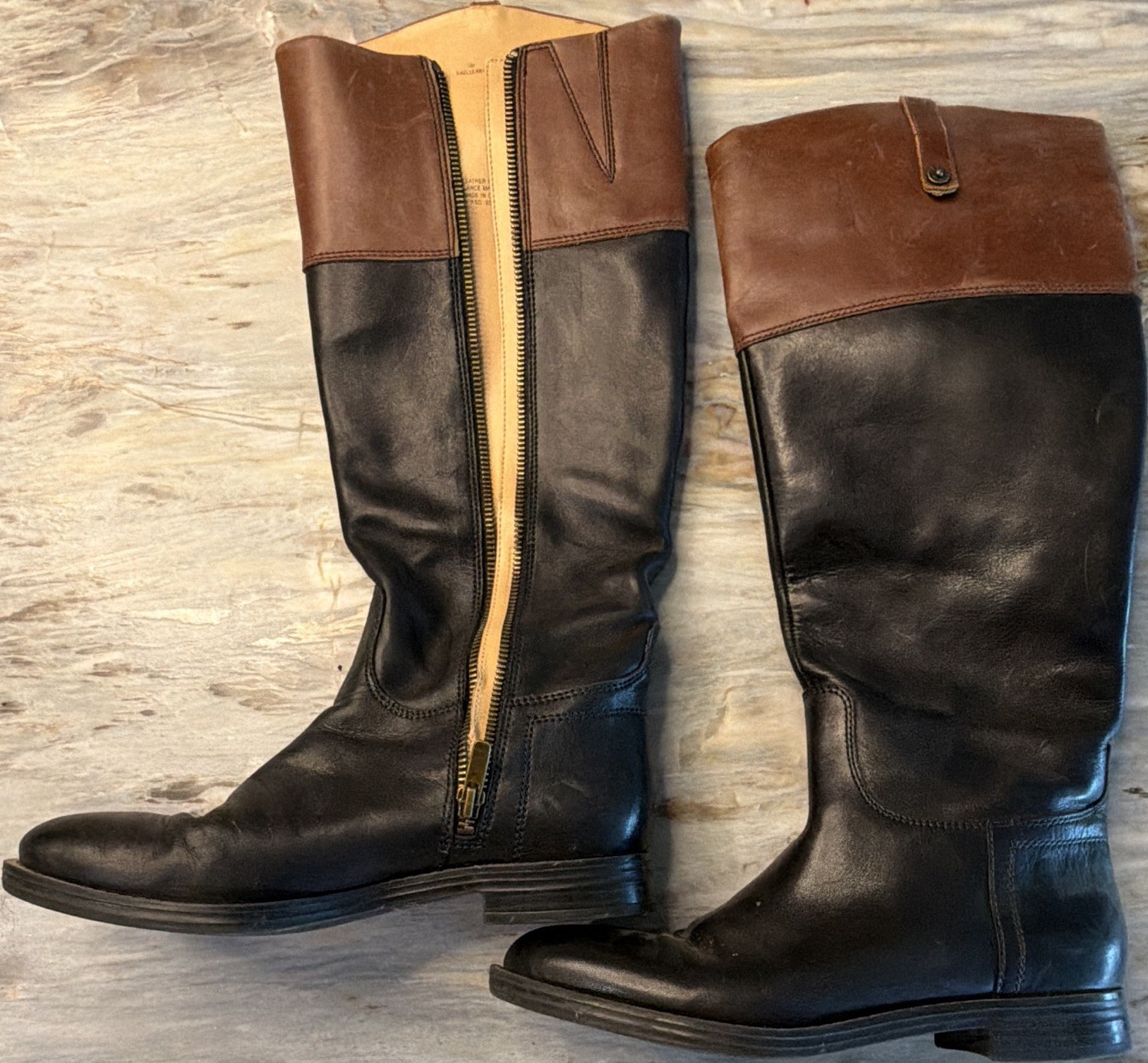 Enzo Angiolini Ellerby Knee High Riding Boots Black Brown Leather Zip Women's 7M
