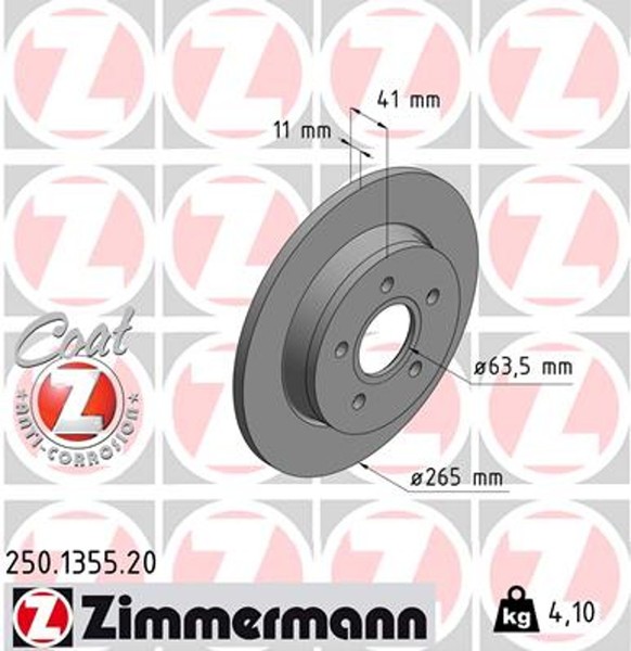 2X Zimmermann Bremsscheibe Coat Z 250.1355.20 FüR Ford MAX Focus DM2 2 Turnier-image