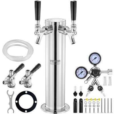VEVOR Kegerator Tower Kit, Dual Taps Beer Conversion Taps, Silver