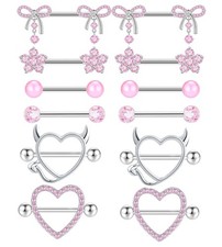 TIANCI FBYJS 6 Pairs 14G Nipple Rings for Women 316L Stainless Steel Heart Bow C