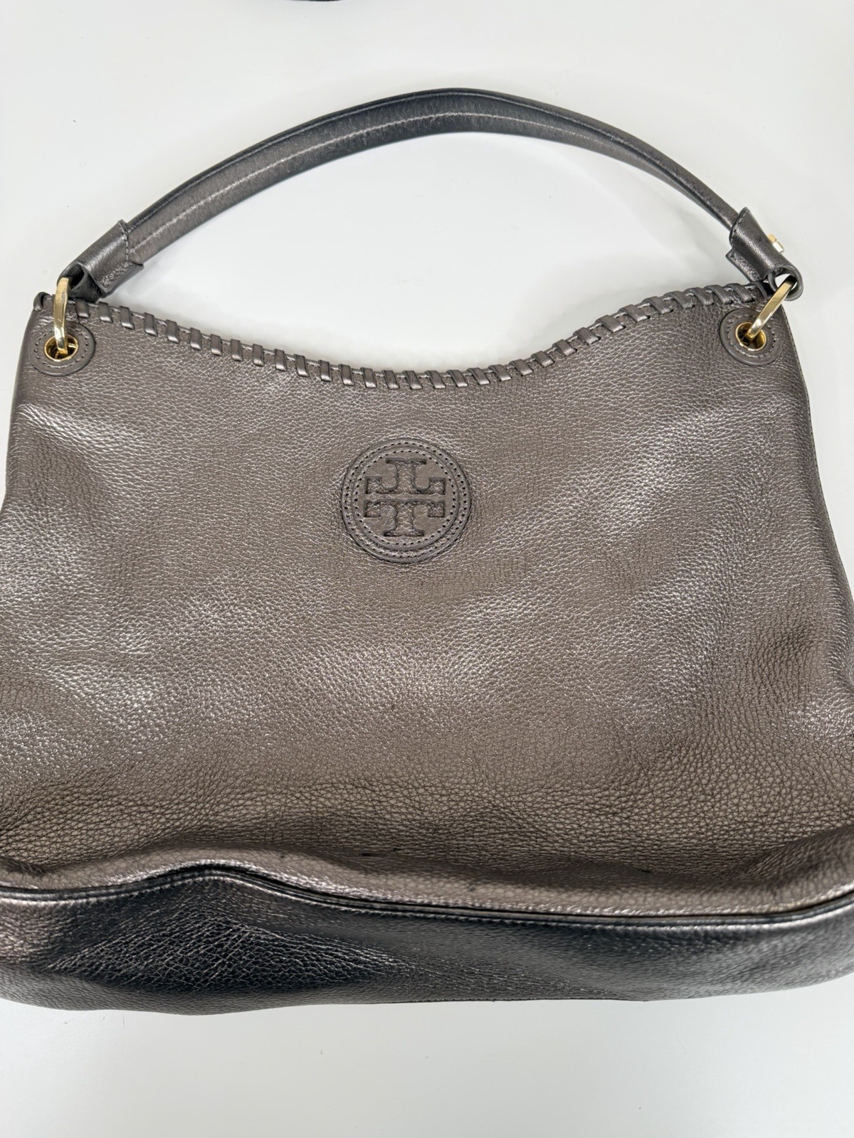 Tory Burch designer Marion HOBO shoulder purse handbag Silver Metallic Gray thumbnail 19