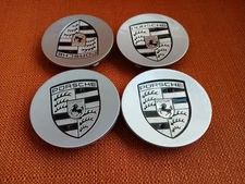 OEM Porsche Silver & Black Fits Most Wheel Center Caps Set 76mm 4PCS  7L5601149