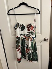 NWT Farm Rio Midnight Macaw Fiesta Size S Off-White Sleeveless Linen Mini Dress