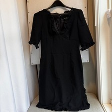 Nicole Miller Women's SZ 4 Black Ruffle Dress V Neck Slit Sleeve Little Black