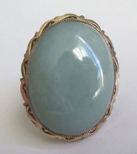 Sz 5.75 BIG BOLD VINTAGE STERLING SILVER CELEDON JADE SOLITAIRE RING TAIWAN