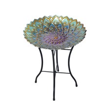Teamson Home 17.99" Handpainted Flower Glass Birdbath, Multi
