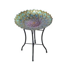 Teamson Home 17.99" Handpainted Flower Glass Birdbath, Multi