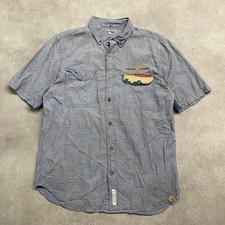 Carhartt Work Shirt Mens Medium Embroidered Graphic Short Sleeve Button Up, Blue