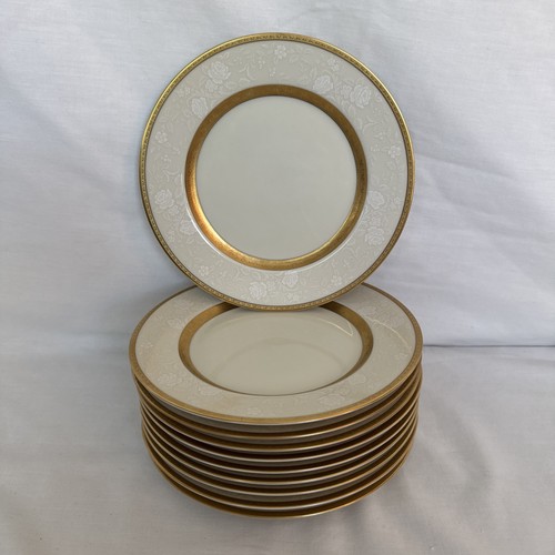 Mikasa Antique Lace Salad Plates Set Of 10 L5531 7.5 Inch Metallic Gold Accent
