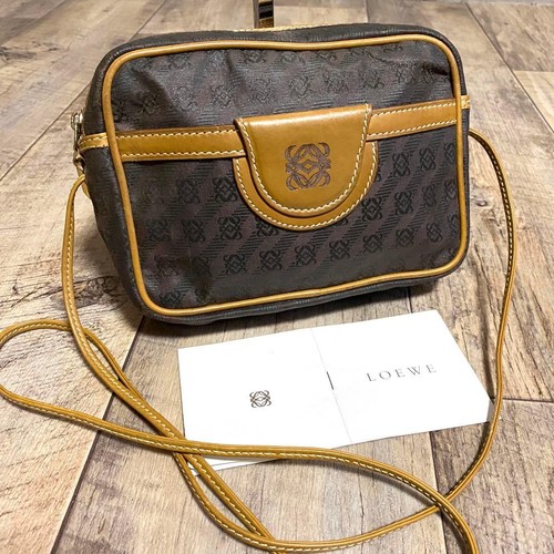 LOEWE Anagram Canvas Leather Mini Shoulder Bag Crossbody Brown Beige From Japan