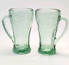 Vintage Coca-Cola Green Libbey Heavy Glass Fountain Mugs Set Of 2
