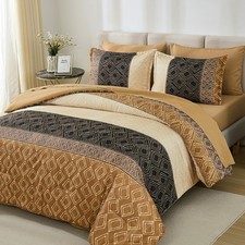 Brown King Size Comforter Set,Lightweight Striped Bed in a Bag King 7 Pieces