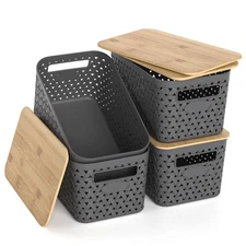 Plastic Storage Bins with Lids, Stackable Small Baskets for Organizing and Co...