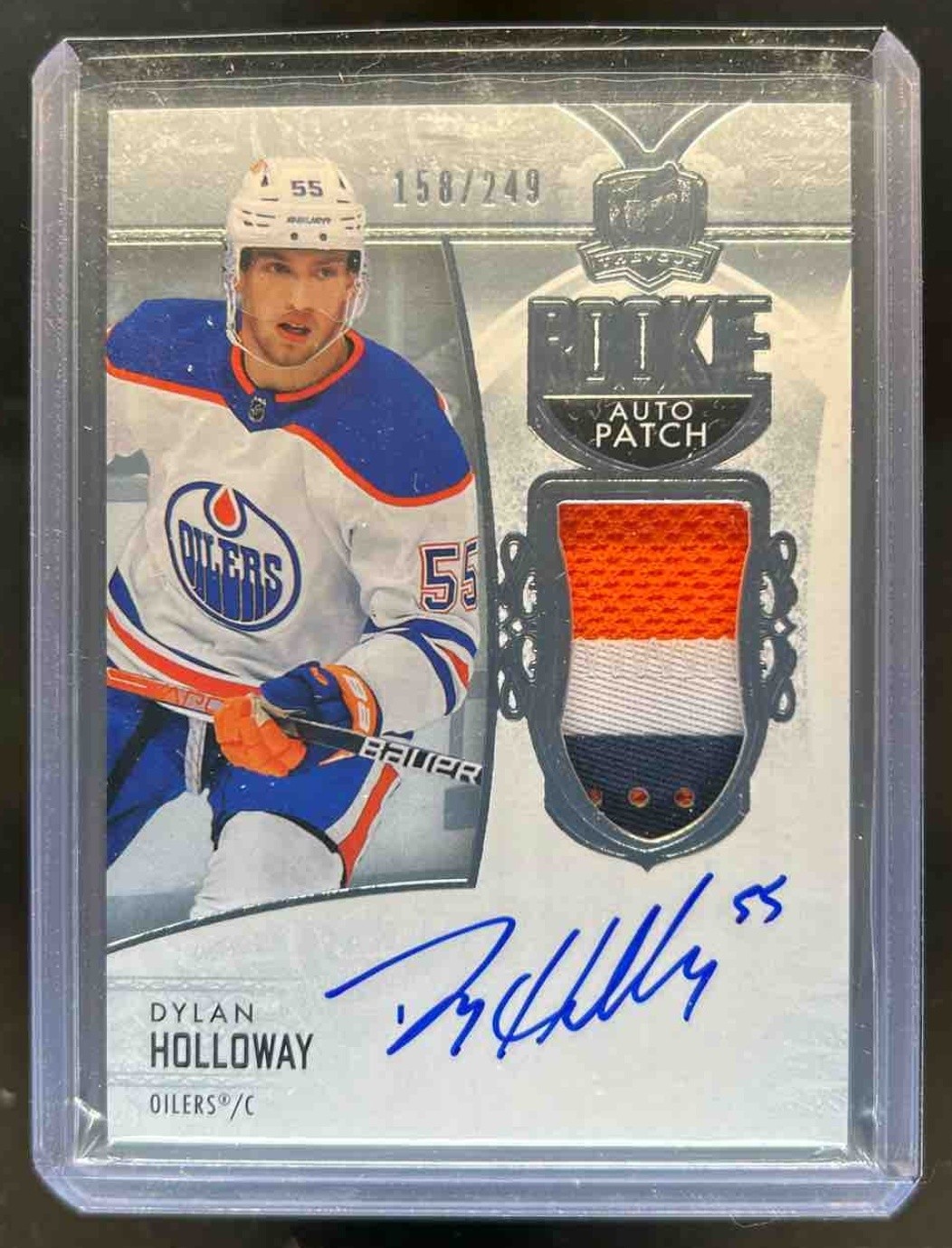 2022-23 Upper Deck The Cup Dylan Holloway RC Rookie Patch Auto #158/249 Oilers
