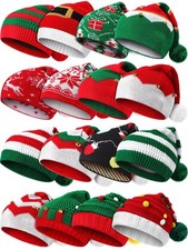 16 Pcs Santa Hats Christmas Knitted Hat Beanies Hat with Pompom Xmas Beanie f...