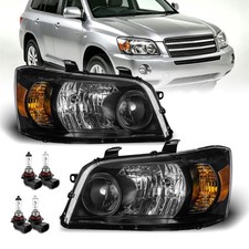 Black Halogen Headlights Assembly For 2001-2007 Toyota Highlander Lr Wbulbs