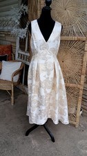 ELIZA J Jacquard Fit & Flare HI LOW DRESS SIZE 8 NORDSTROM pockets Gold Cream