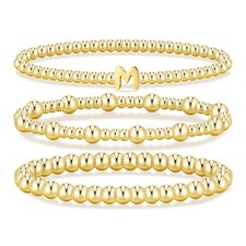 Gold Initial Bracelets for Women, 14K Plated Beaded 7,