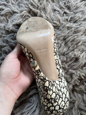 Miu Miu Size 37 Painted On Snake Skin Python Pump Stiletto Heels