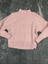 Loft Pink Mock Neck Sweater Small Ribbed Hem  Cuffs Soft Cotton Blend