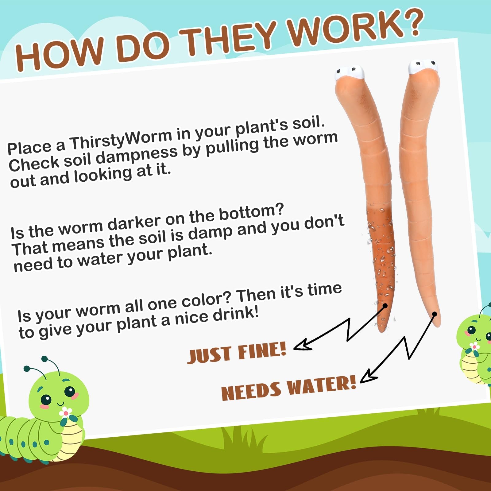 6 Pcs Water Sensor Ceramic Worm The Potting Shed Worm Water Sensor Plant Deco...