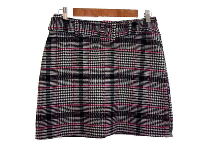 Primark karierter karierter Rock Damen schwarz weiß & pink kurzer Gürtel Mini Größe 10