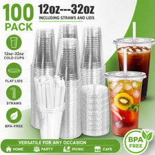 [100 Sets]  Clear Plastic Cups with lids and ...