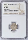1853 SEATED LIBERTY HALF DIME NGC VF35 NICE TYPE COIN
