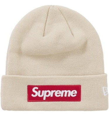 Supreme New Era Box Logo Beanie FW24 Stone Cream White Knit Hat