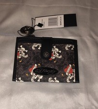 Ed Hardy Black Faux Leather Card Wallet Multi Love Kills Slowly Skull Heart NWT