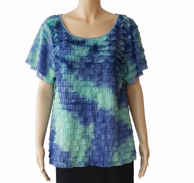 George Womens Top Tie Dye Ruffled Blouse Short Sleeves Purple and Green Size 2XL