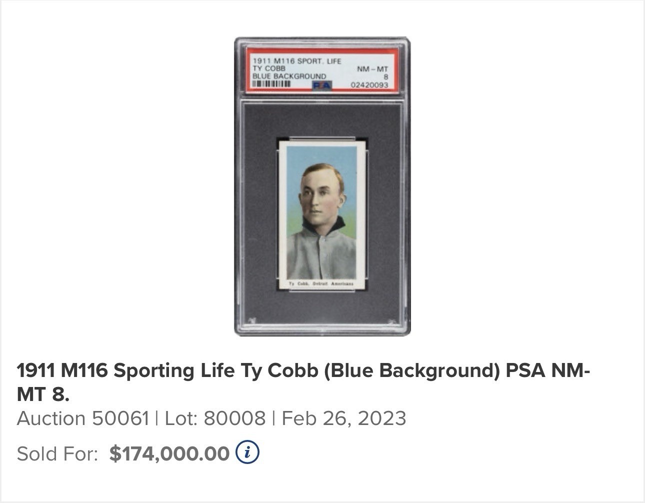 1910-11 M116 Sporting Life Ty Cobb Blue Background SGC Authentic 📈 Eye Appeal view 3