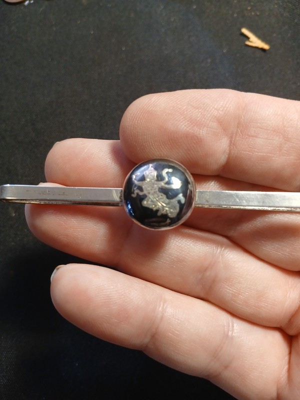 Vintage Sterling Silver Siamese Dancer Oval Enamel Vintage Thai Tie Bar Siam