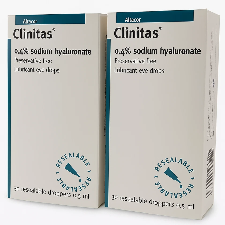 2 x Clinitas 0.4% Lubricant Eye Drops - In 30 x 0.5ml Resealable Vials
