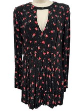 Free People Tegan Mini Swing Dress Size 4 Bell Sleeve Black Floral Cut out