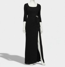 Alex Evenings Women's Black Embellished Square Neck 3/4-Sleeve Dress Size 14