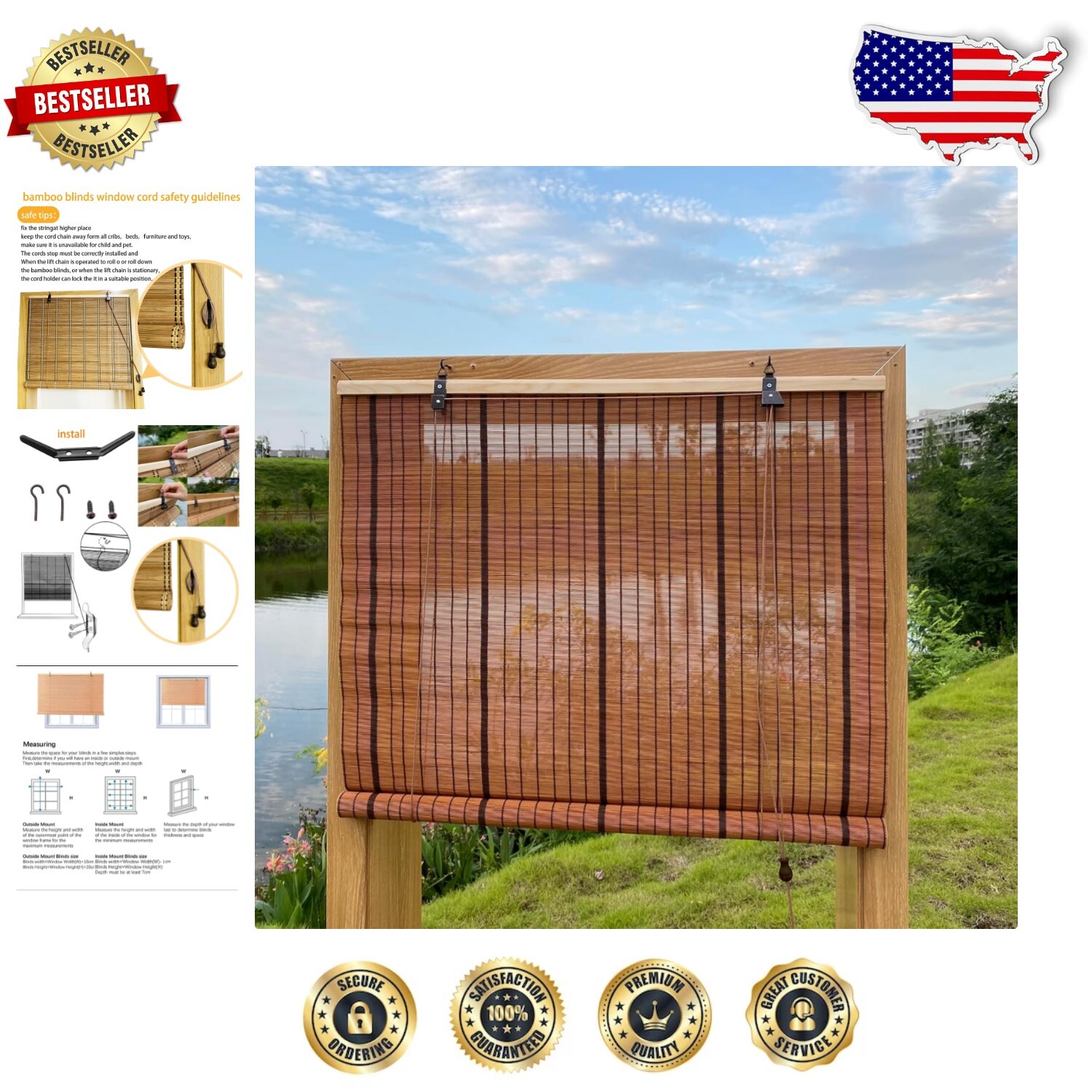 Elegant 24x83 Light Filtering Bamboo Blinds for Any Room