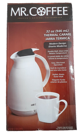 MR. COFFEE Thermal Carafe 32 oz White Plastic Double Wall Glass Liner New Party