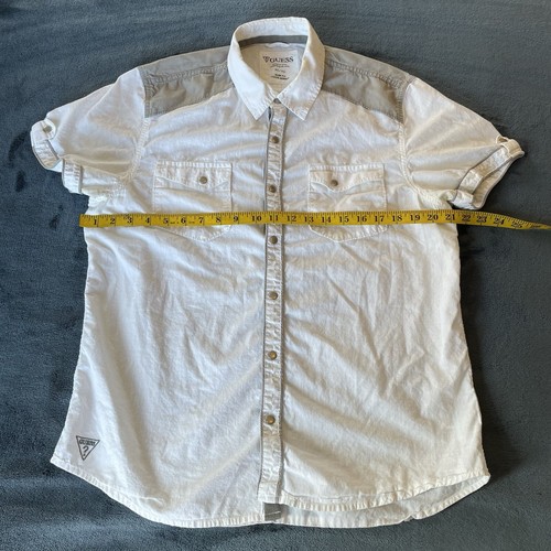 Guess Men’s Short Sleeve Snap Up White Slim Fit Collar Shirt XL - Picture 11 of 13
