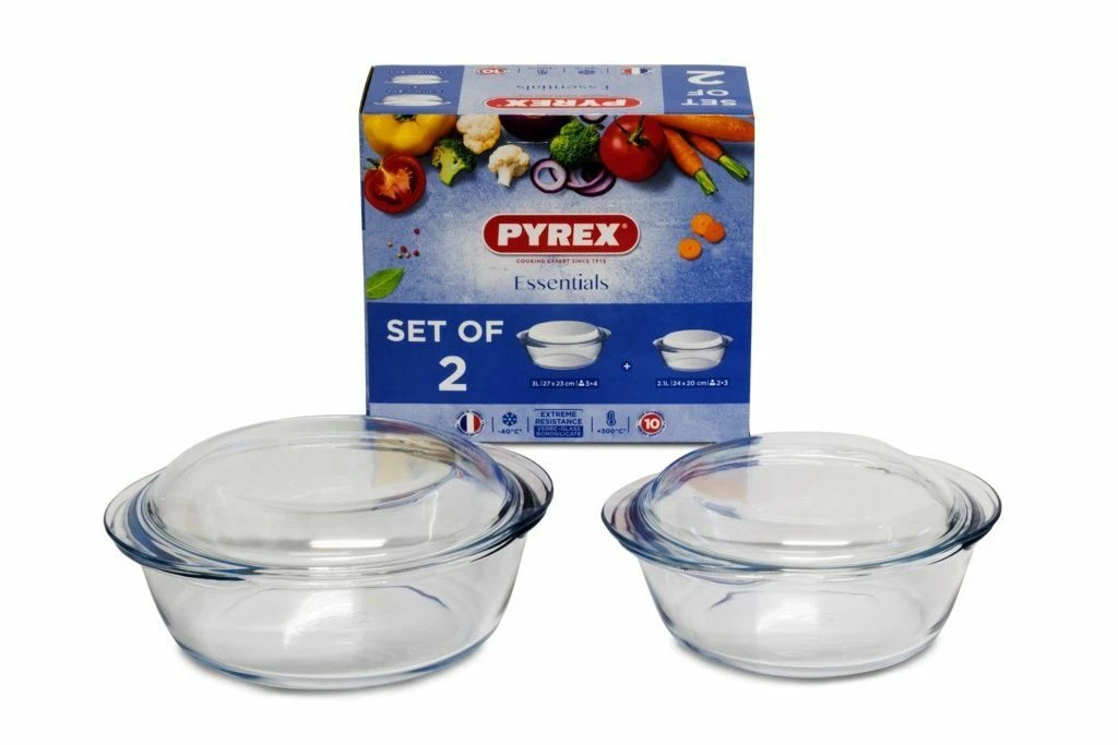 Pyrex Glass Round Classic Casserole Dish 2 pcs set with Lid