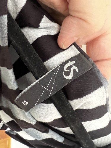 Taking Shape Sz XS Black White Striped Shawl Collar Long Sl Viscose Midi Dress - Picture 7 of 7