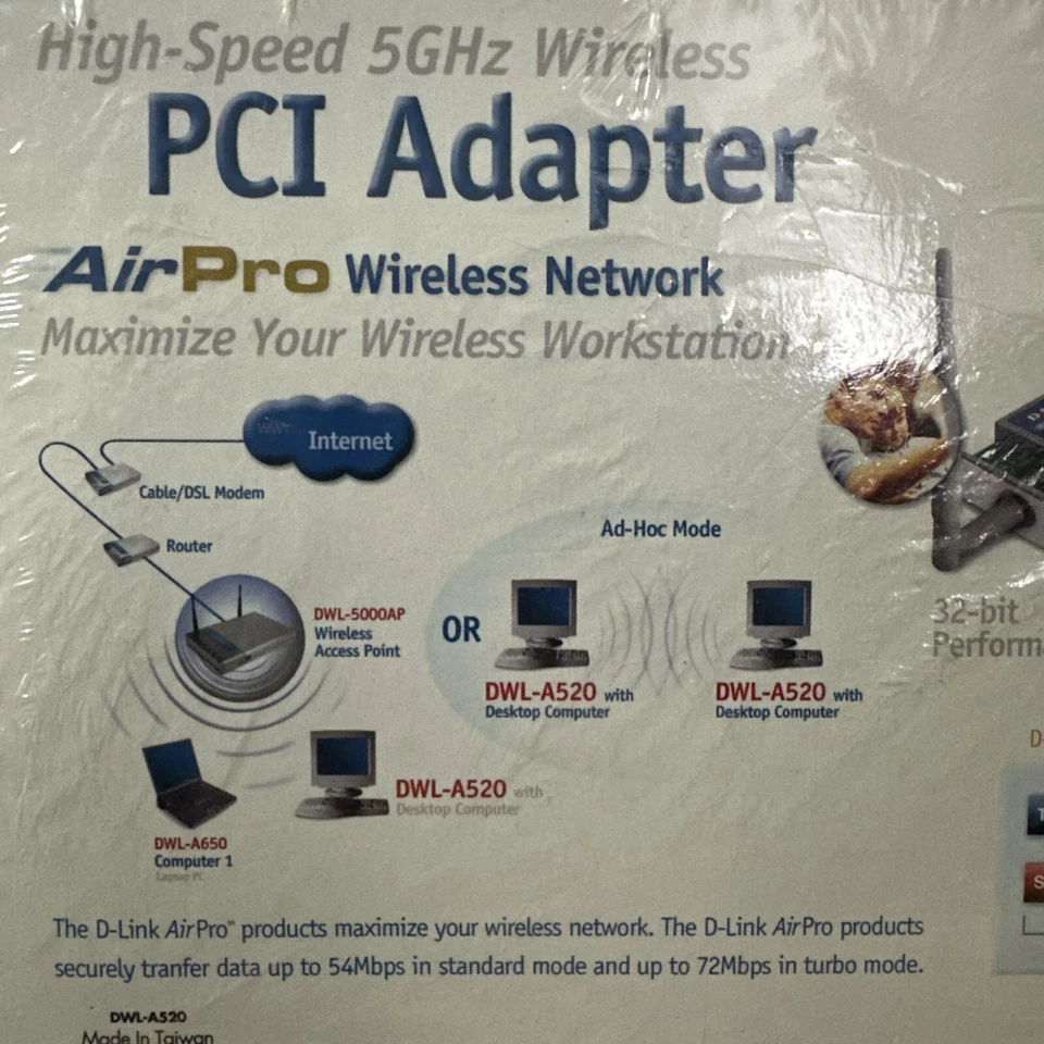 Vtg D-Link AirPro DWL-A520 5GHz Wireless PCI Adapter NOS Sealed 802.11a - Image 3 of 4