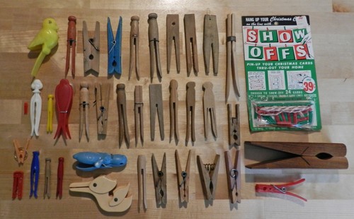 NICE PRIMITIVE ANTIQUE VINTAGE CLOTHESPINS/PEGS COLLECTION OF 37+ MANY RARE!! #5 - 第 1/18 張圖片