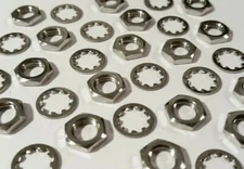 (25 pcs) 1/4-32 Bright Nickel Plated Brass Panel Pot Jam Hex Nut SST Lock Washer