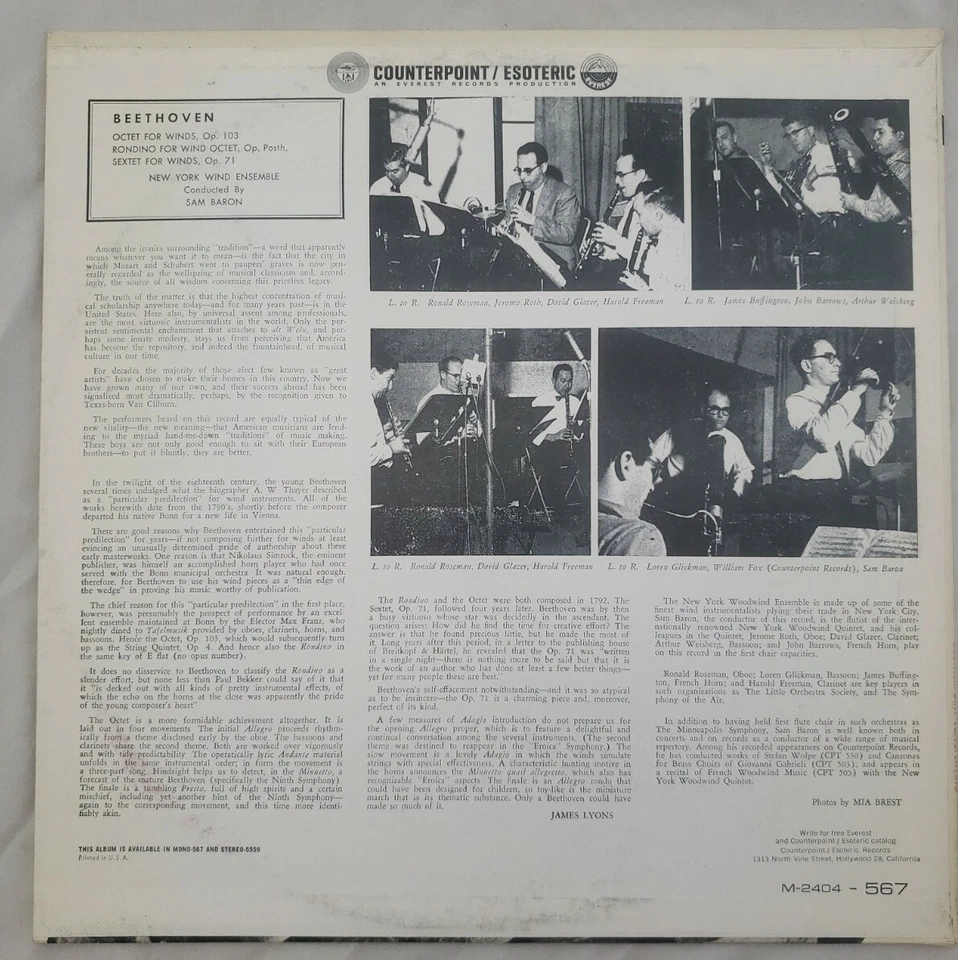 Sam Baron Beethoven Octet for Winds Rondino for Wind Octet Sextet for Winds Mint - Image 2 of 4