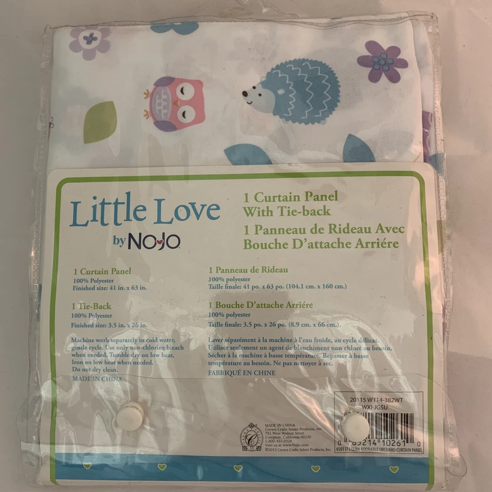 Little Love NoJo Adorable Orchard 1 Panel Cortina 41x63" Lavanda Corbata NUEVO Foto 4 de 4