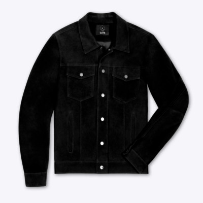 Leder Trucker Jacke für Herren Schwarz Reines Wildleder Sonderanfertigung Grö...