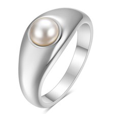 9.5MM Silver Gold AAA Pearl Band Women's Stainless Steel Fashion Rings Size 6-10