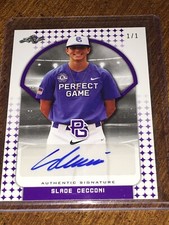 SLADE CECCONI 2017 LEAF PERFECT GAME AUTOGRAPH PURPLE BLANK BACK CARD #1/1 CLEVE