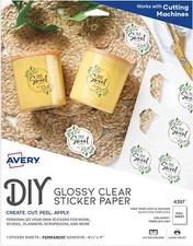 Avery Printable Sticker Paper, 8.5" x 11", Laser & Inkjet Printers, Glossy Clear